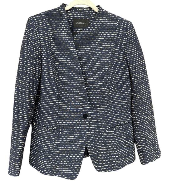 Lafayette 148 Navy Professional 12 Blazer Asymmetrical Modern Artistic Cotton - Picture 1 of 9